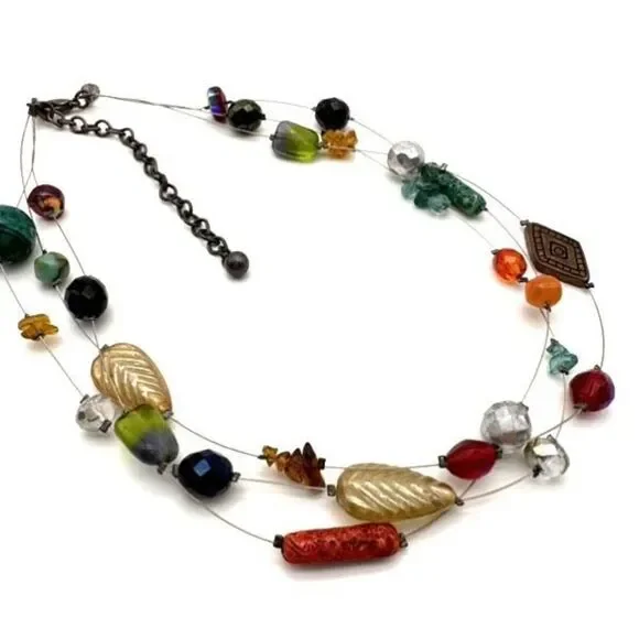 Chico’s stunning iridescent beaded stone wire necklace career‎ delicate elegant - Picture 4 of 11